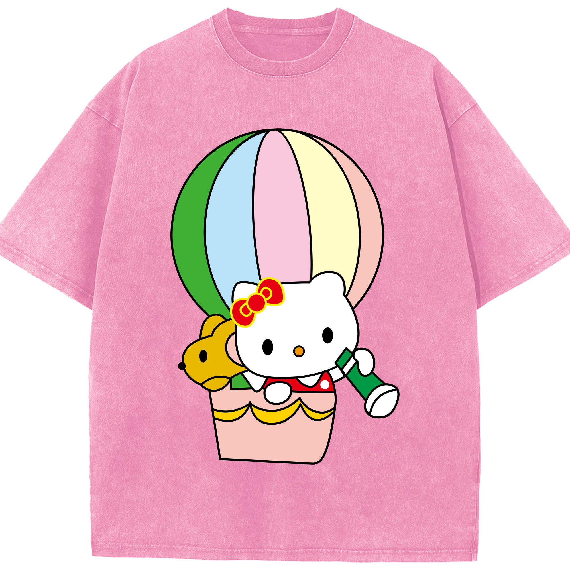（画像用） Hello Kitty ハローキティ 綿100% ヴィンテージ風 半袖Tシャツ（フロントプリント）